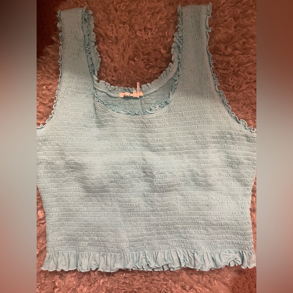 Anthropologie Sky Blue Ruffled Tank Top